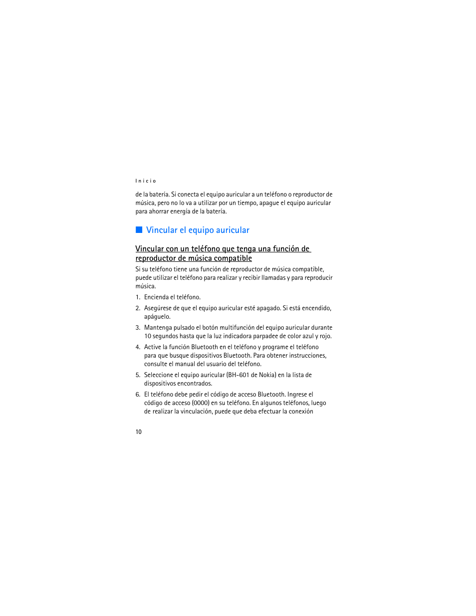 Vincular el equipo auricular | Nokia BH-601 User Manual | Page 28 / 78