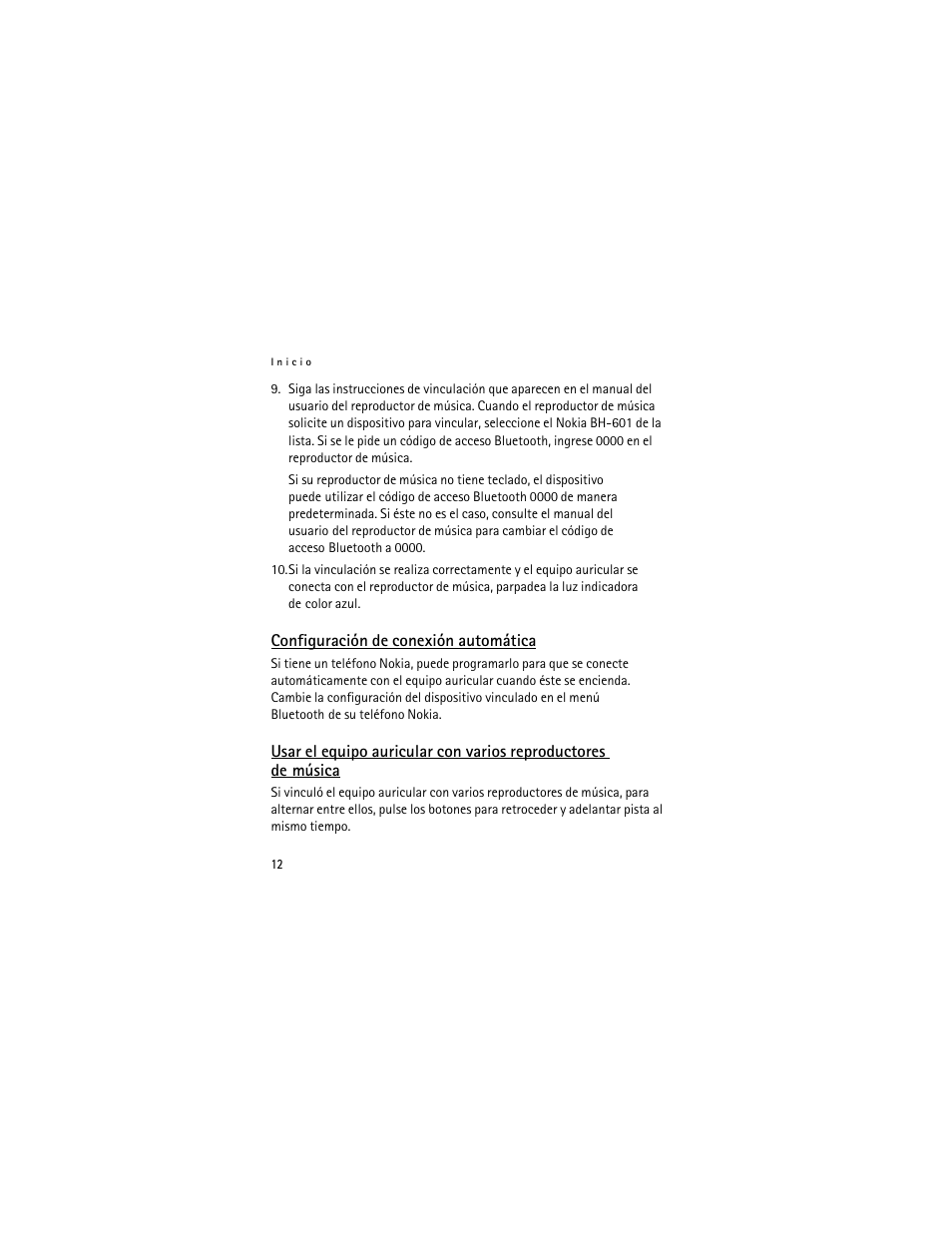 Configuración de conexión automática | Nokia BH-601 User Manual | Page 30 / 78