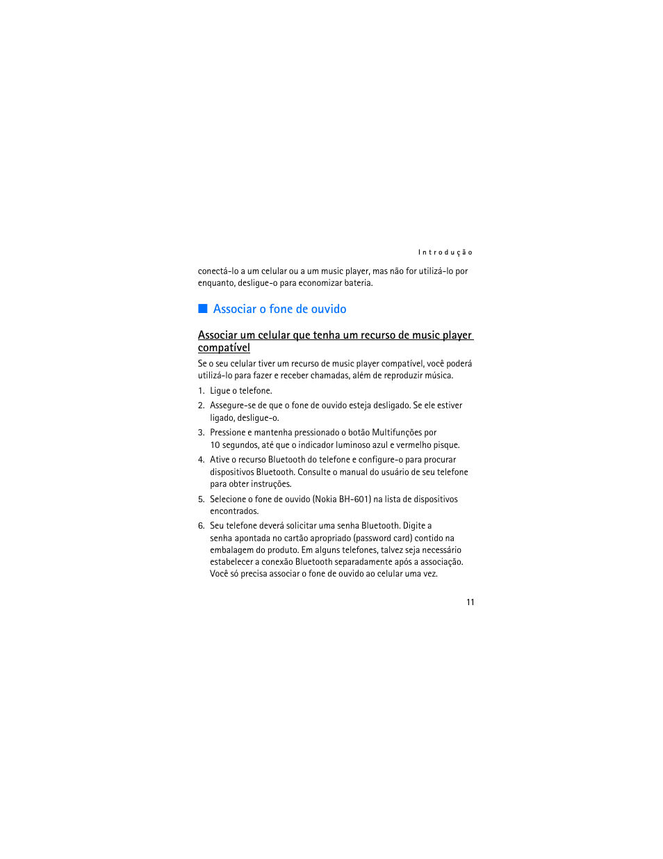 Associar o fone de ouvido | Nokia BH-601 User Manual | Page 49 / 78