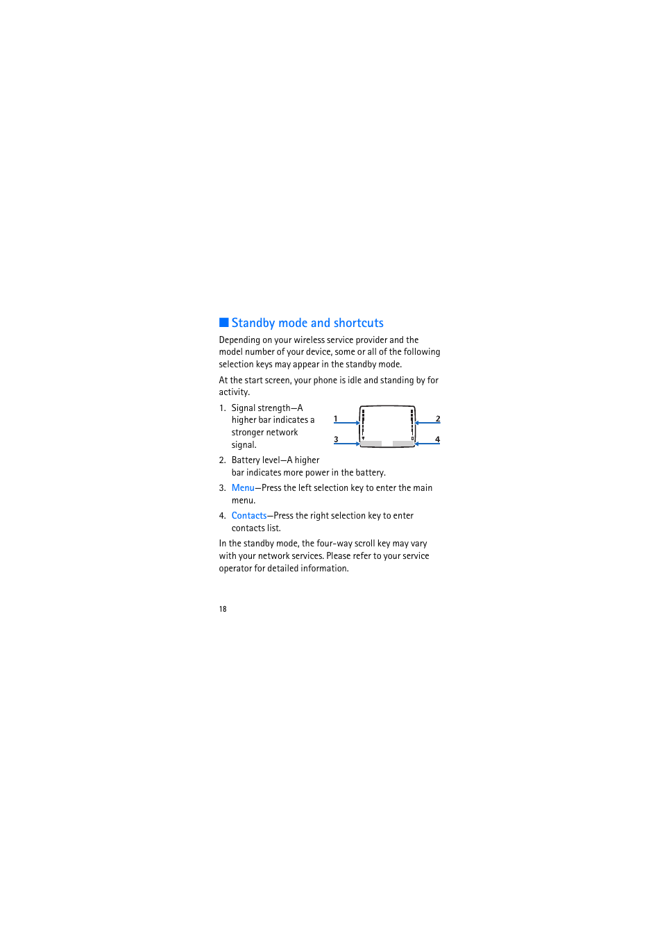 Standby mode and shortcuts | Nokia 2135 User Manual | Page 18 / 71