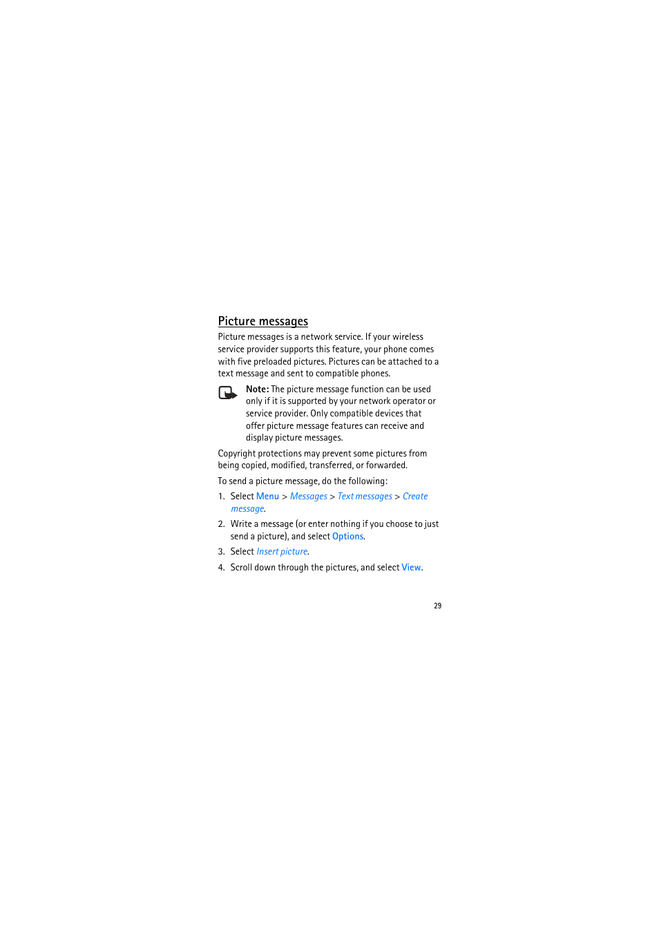 Picture messages | Nokia 2135 User Manual | Page 29 / 71