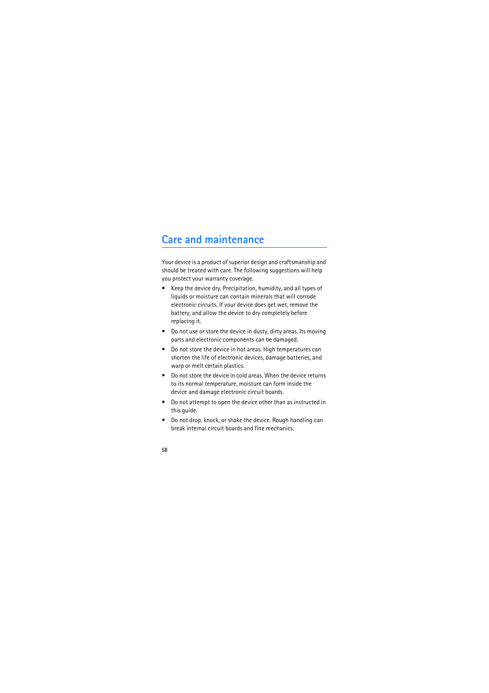 Care and maintenance | Nokia 2135 User Manual | Page 58 / 71