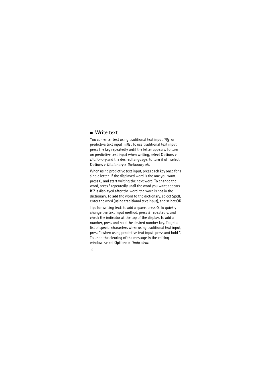 Write text | Nokia 1650 User Manual | Page 16 / 35