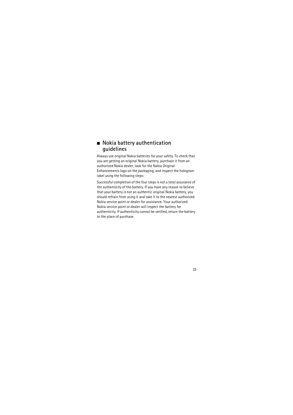 Nokia battery authentication guidelines | Nokia 1650 User Manual | Page 23 / 35