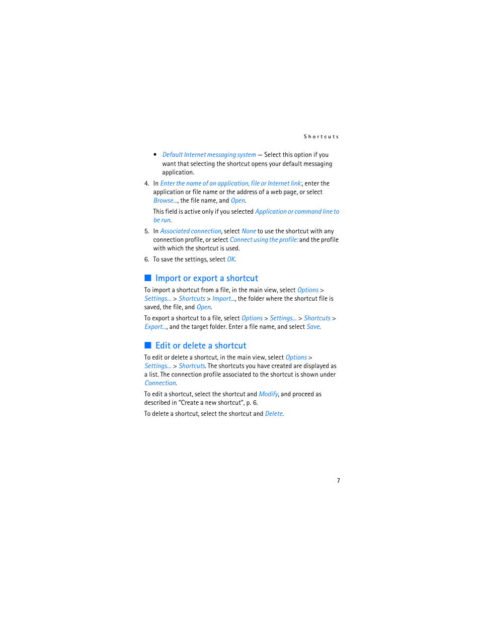 Import or export a shortcut, Edit or delete a shortcut | Nokia 9214078 User Manual | Page 7 / 16