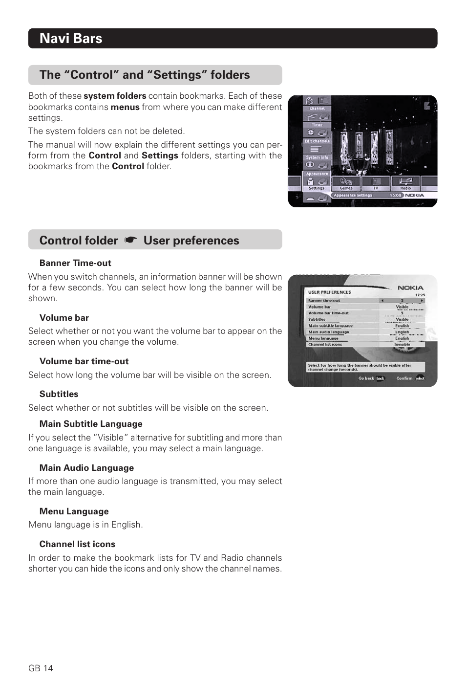 Navi bars, Control folder | Nokia 221 T User Manual | Page 14 / 34