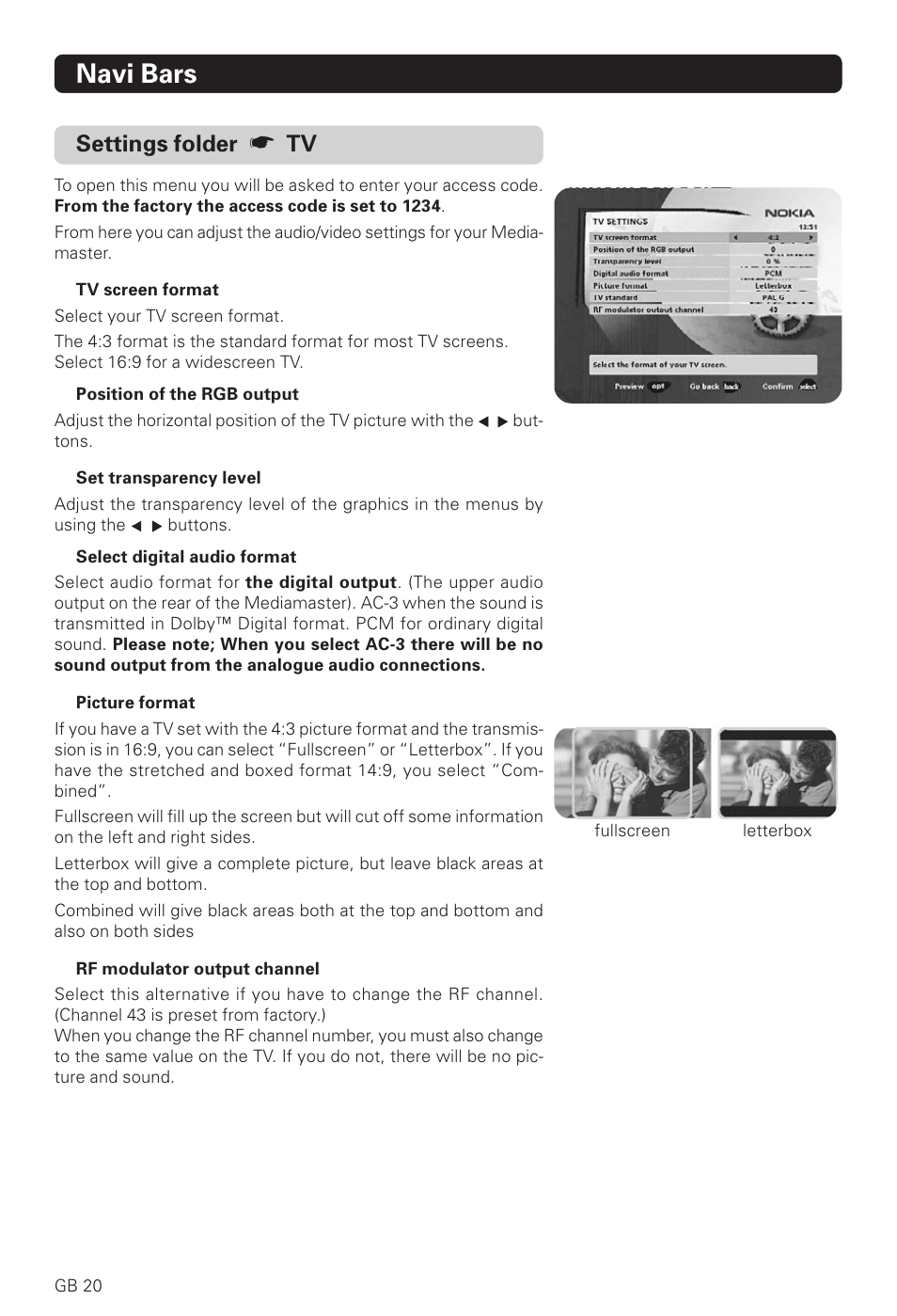 Navi bars, Settings folder | Nokia 221 T User Manual | Page 20 / 34
