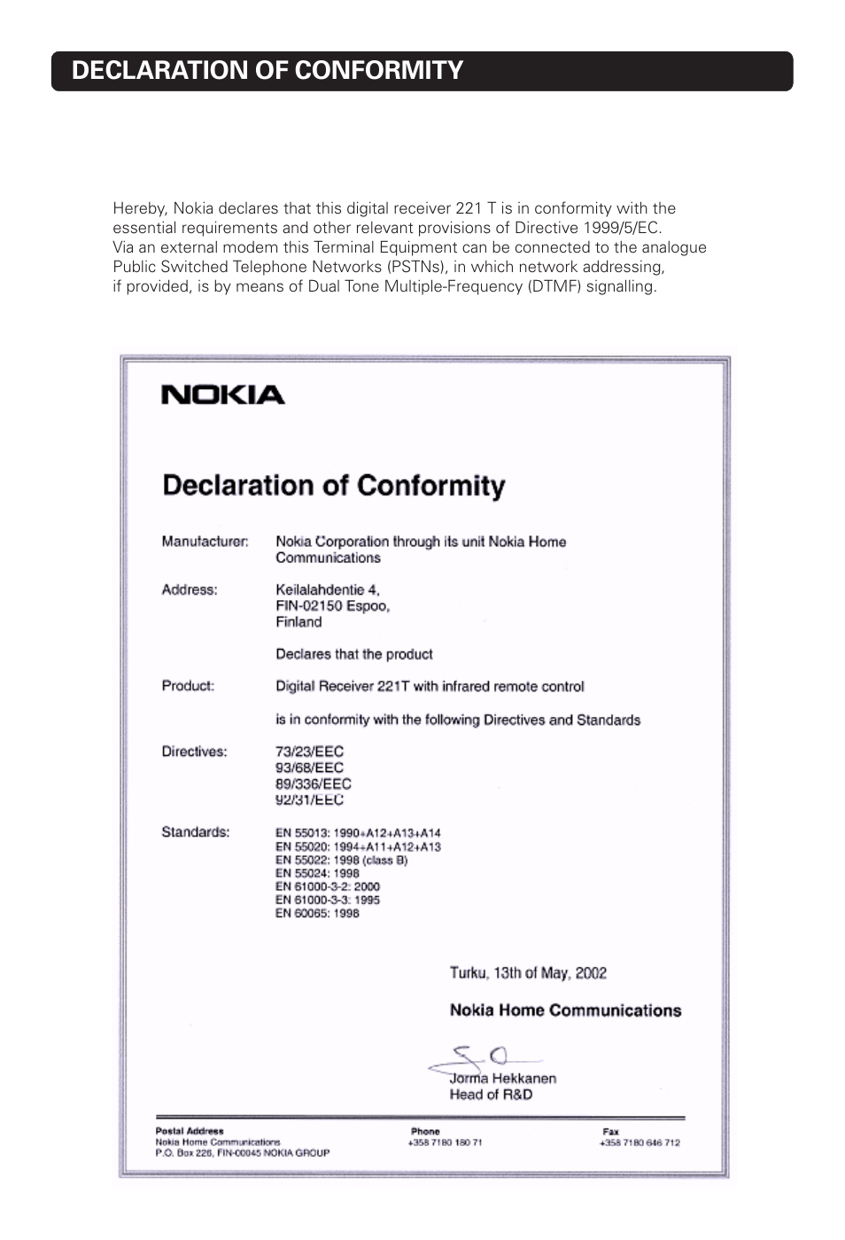 Declaration of conformity | Nokia 221 T User Manual | Page 32 / 34