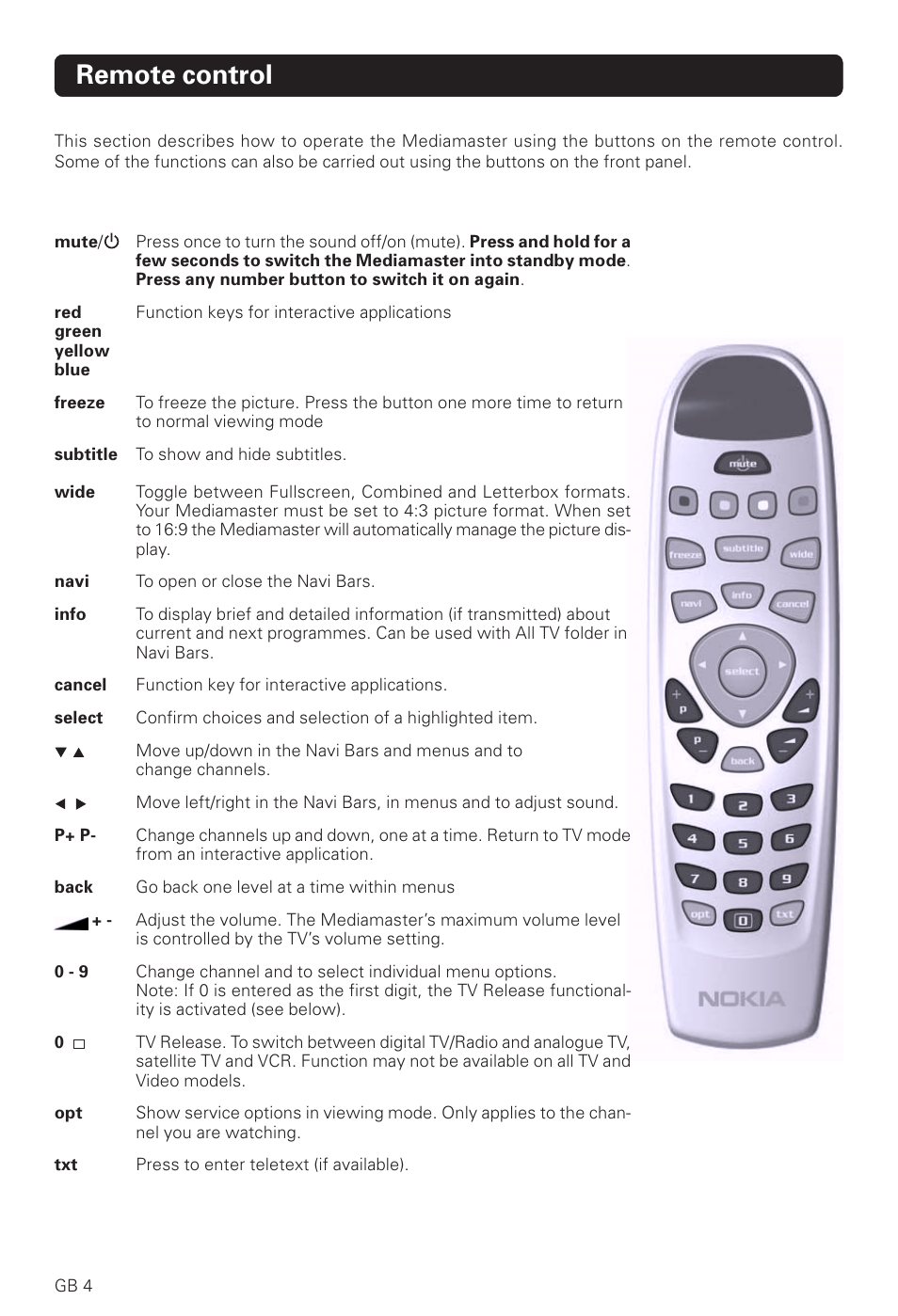 Remote control | Nokia 221 T User Manual | Page 4 / 34