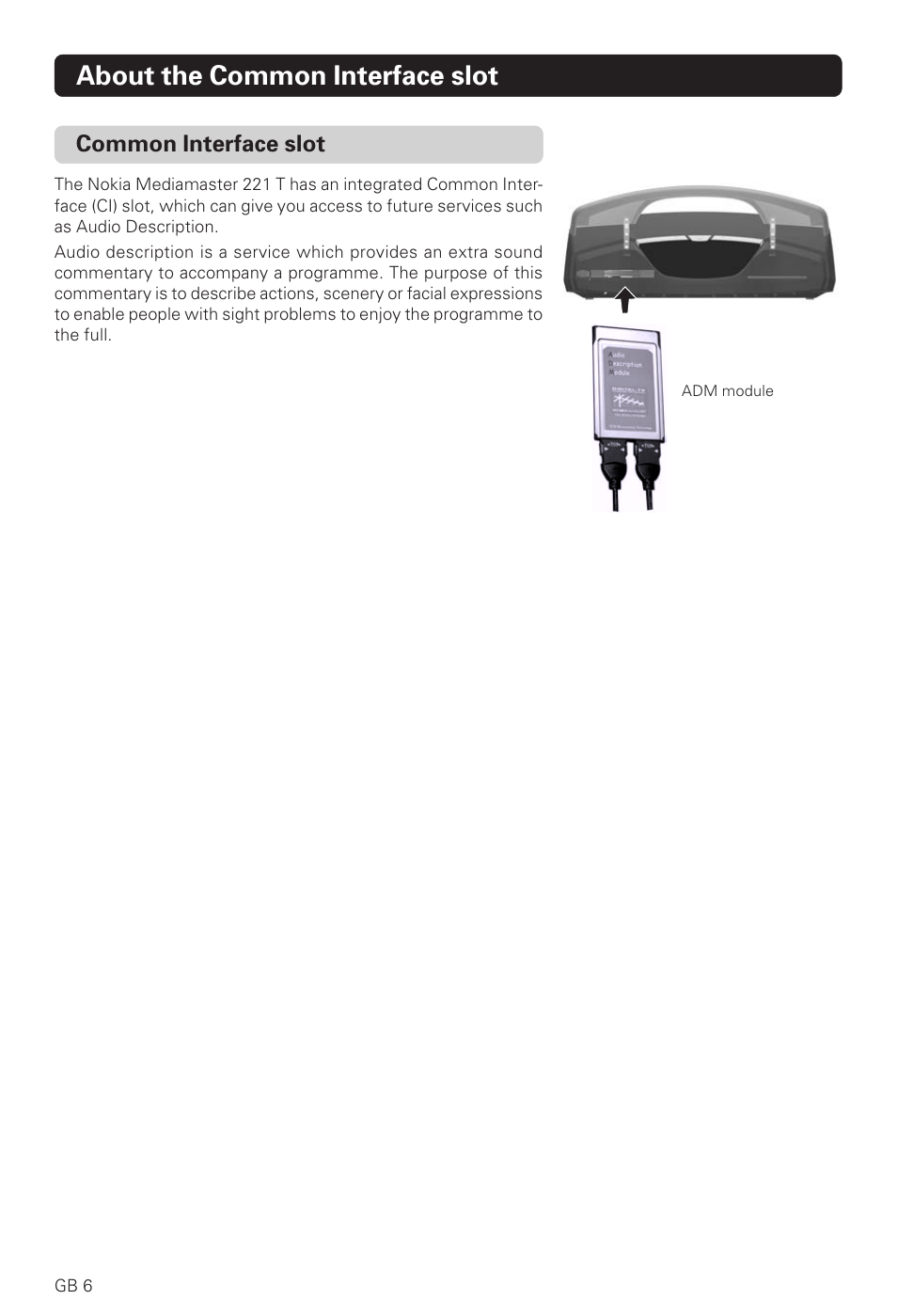 About the common interface slot, Common interface slot | Nokia 221 T User Manual | Page 6 / 34
