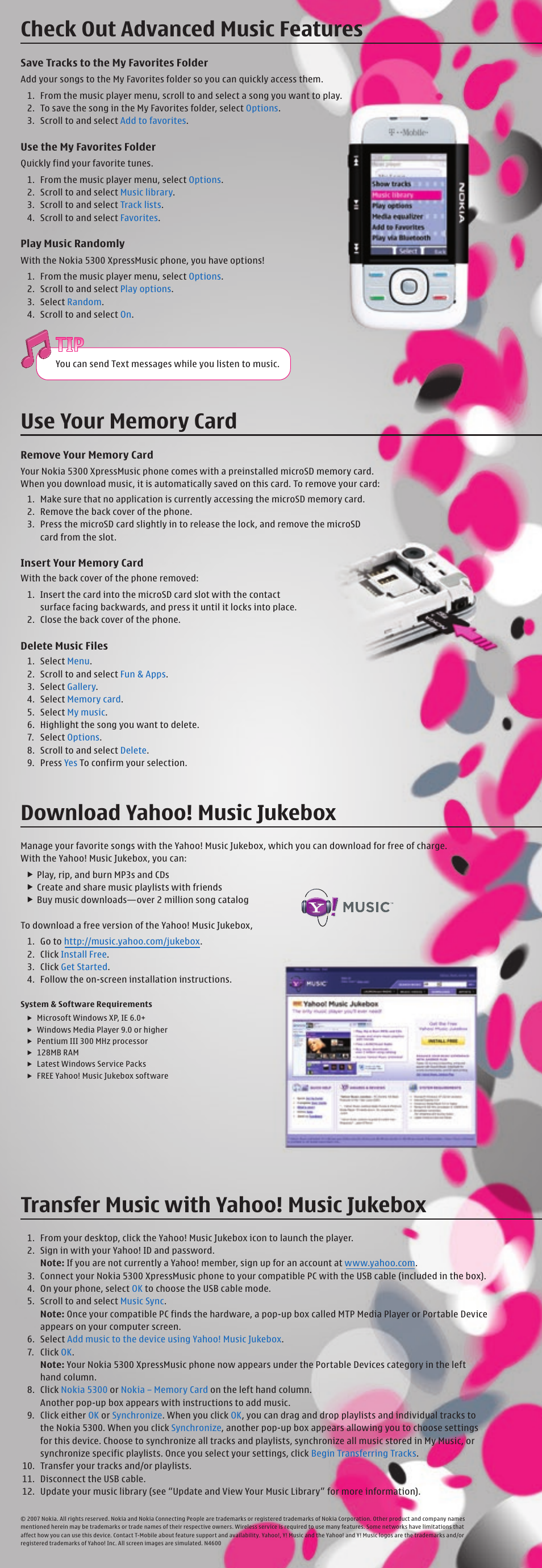 Check out advanced music features, Transfer music with yahoo! music jukebox, Download yahoo! music jukebox | Fold | Nokia XpressMusic 5300 User Manual | Page 2 / 2