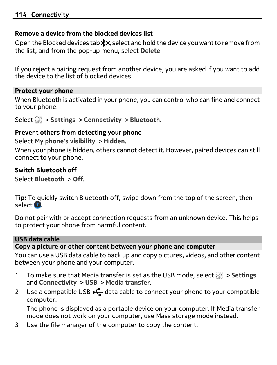 Protect your phone, Usb data cable | Nokia 500 User Manual | Page 114 / 128