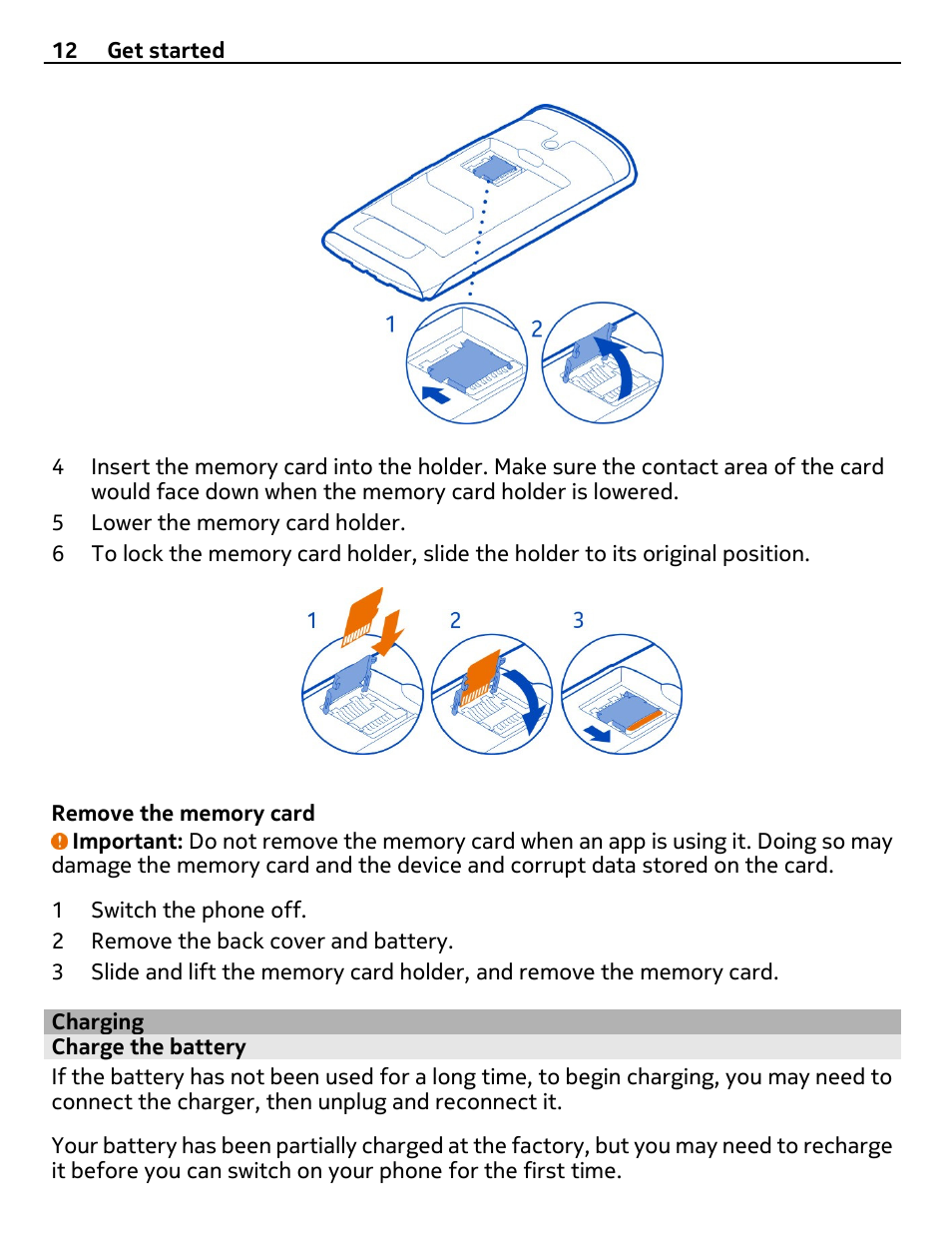 Charging, Charge the battery | Nokia 500 User Manual | Page 12 / 128