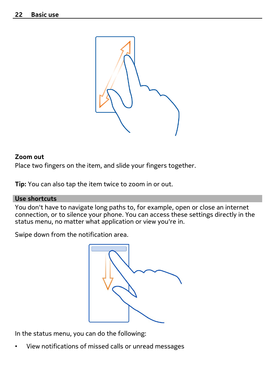 Use shortcuts | Nokia 500 User Manual | Page 22 / 128