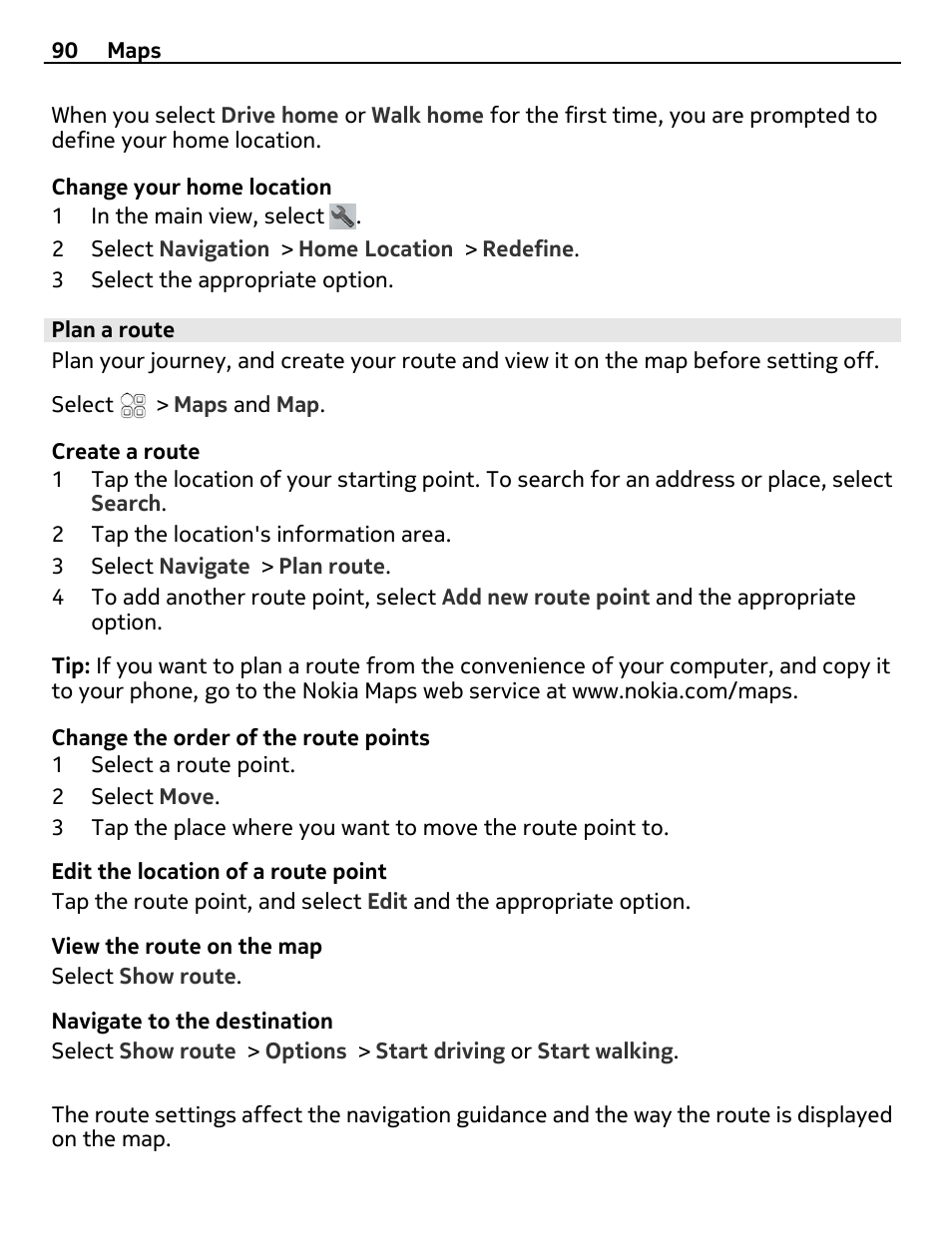 Plan a route | Nokia 500 User Manual | Page 90 / 128