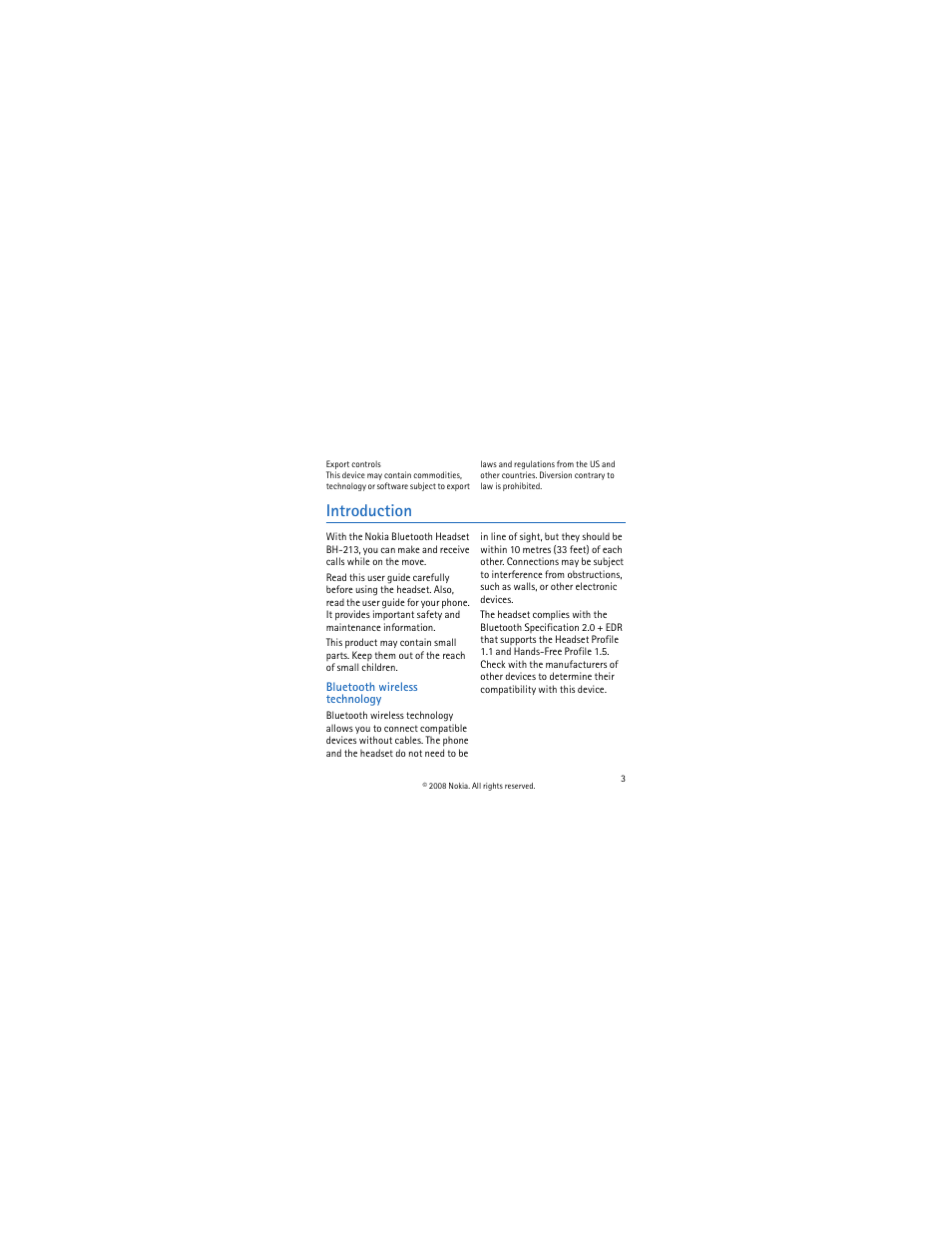 Introduction, Bluetooth wireless technology | Nokia BH-213 User Manual | Page 3 / 9