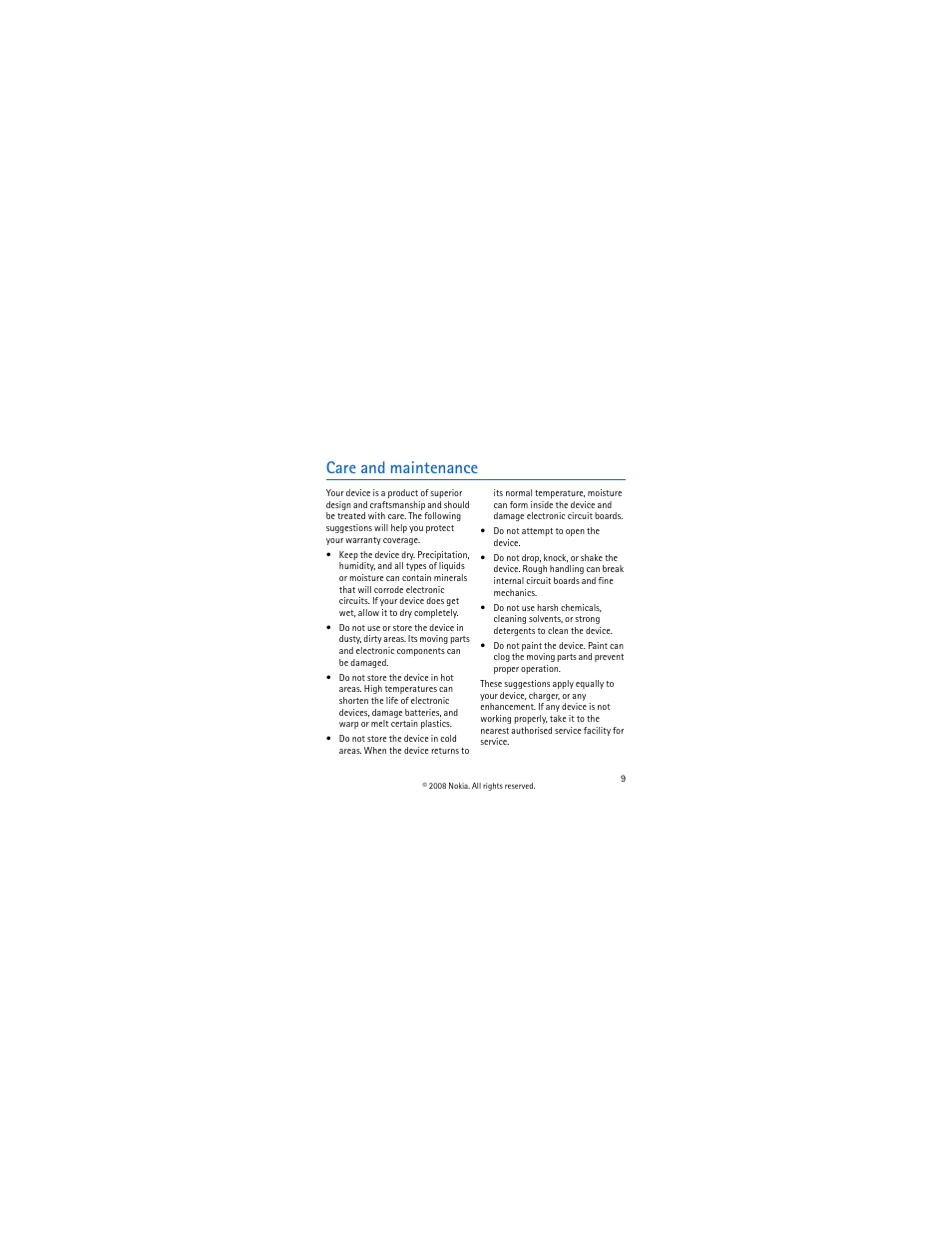 Care and maintenance | Nokia BH-213 User Manual | Page 9 / 9