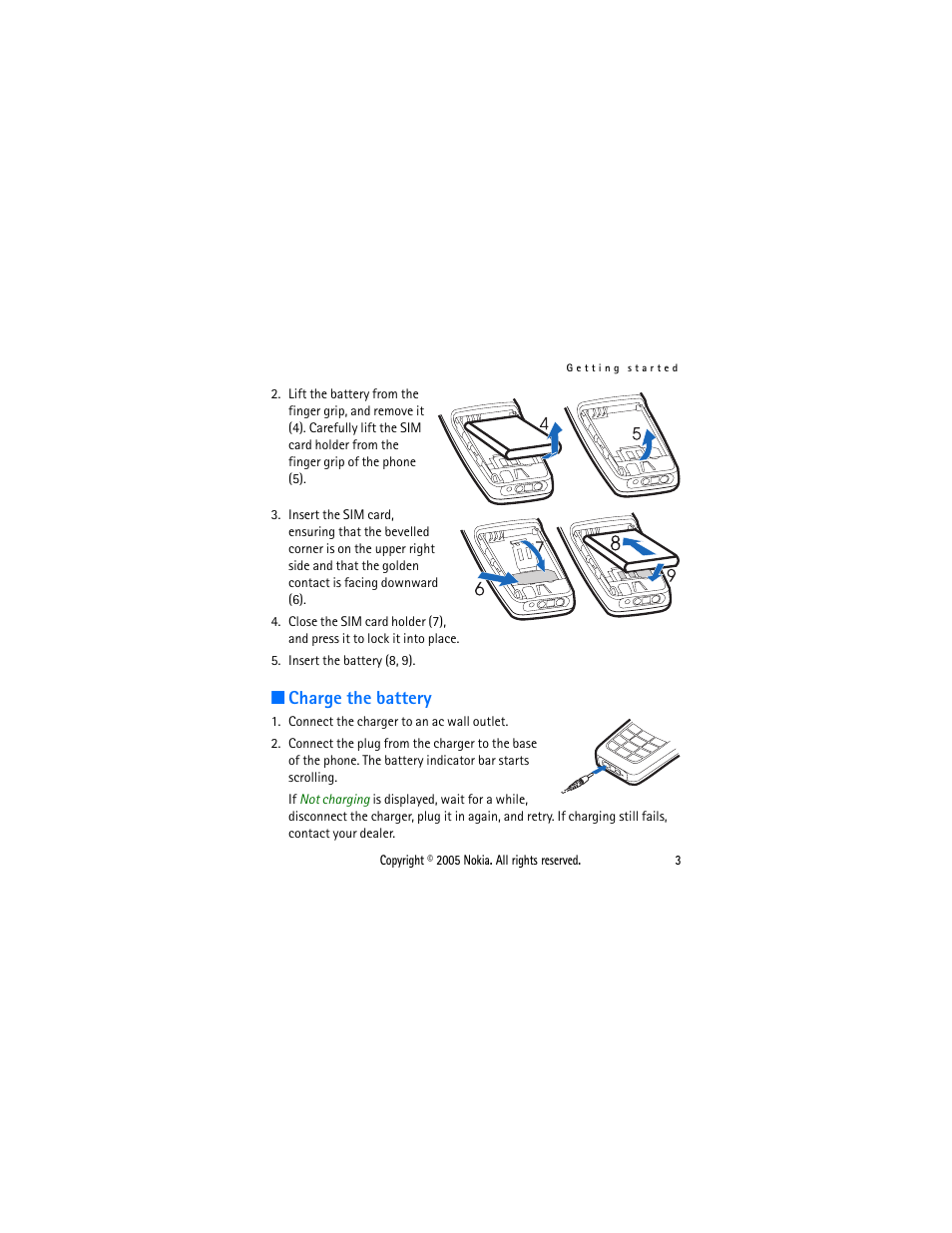 Charge the battery | Nokia 1110 User Manual | Page 14 / 66