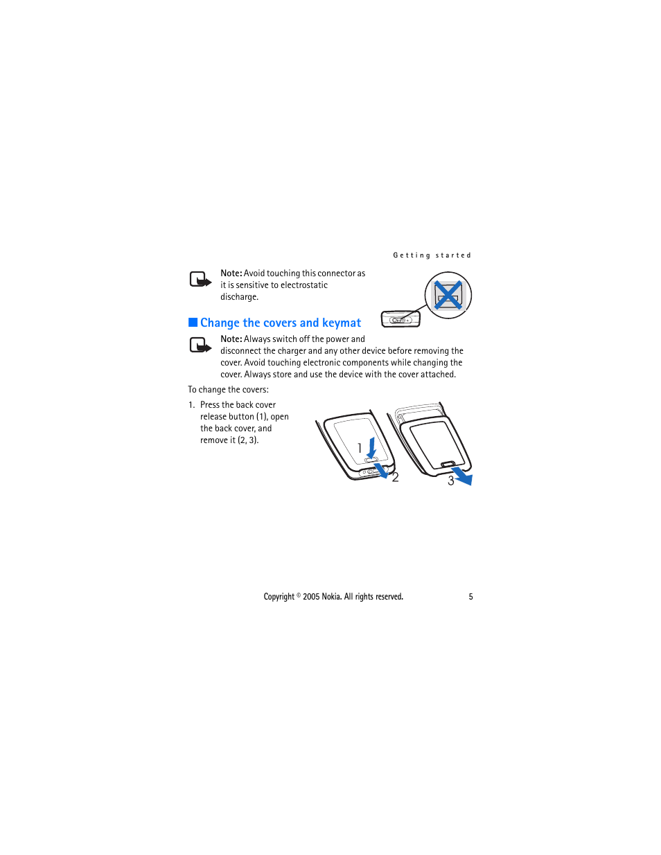 Change the covers and keymat | Nokia 1110 User Manual | Page 16 / 66