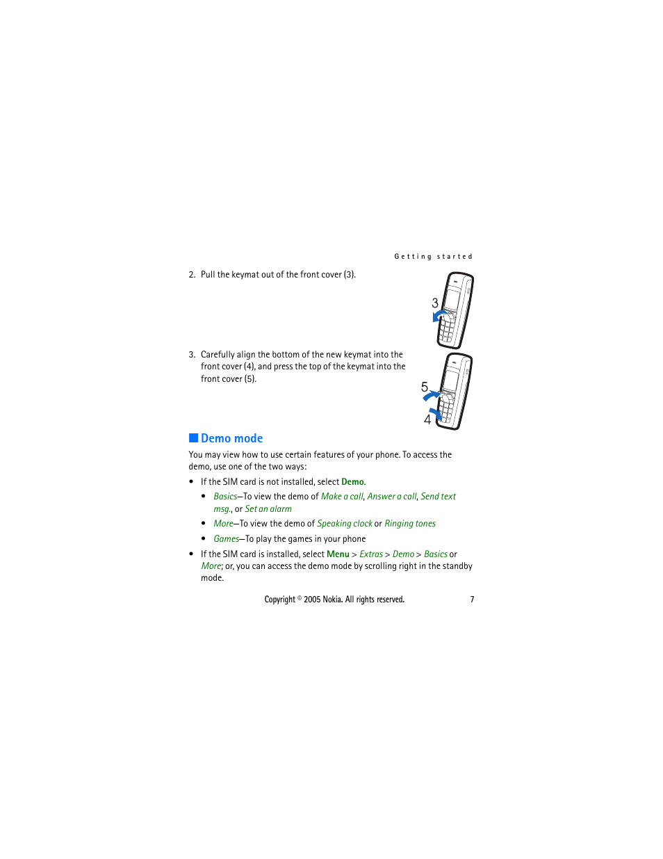 Demo mode | Nokia 1110 User Manual | Page 18 / 66