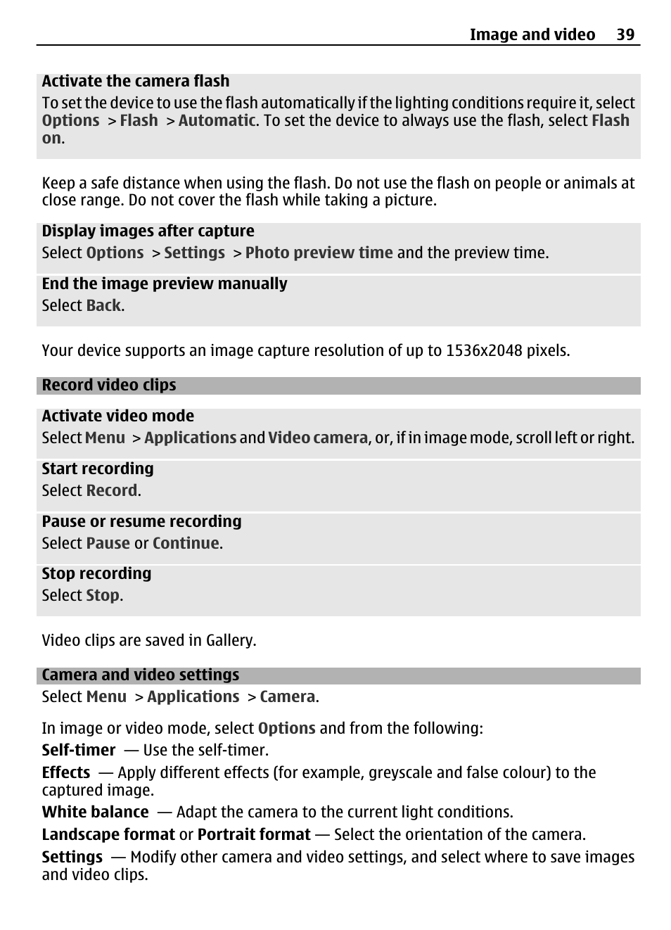Record video clips, Camera and video settings | Nokia 3710 User Manual | Page 39 / 66