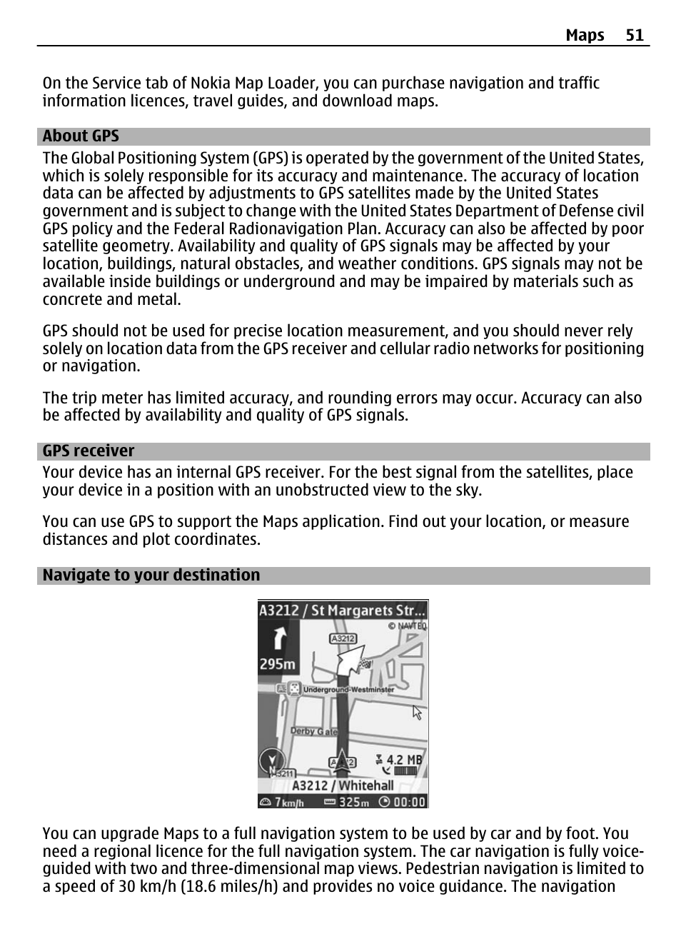 About gps, Gps receiver, Navigate to your destination | Nokia 3710 User Manual | Page 51 / 66