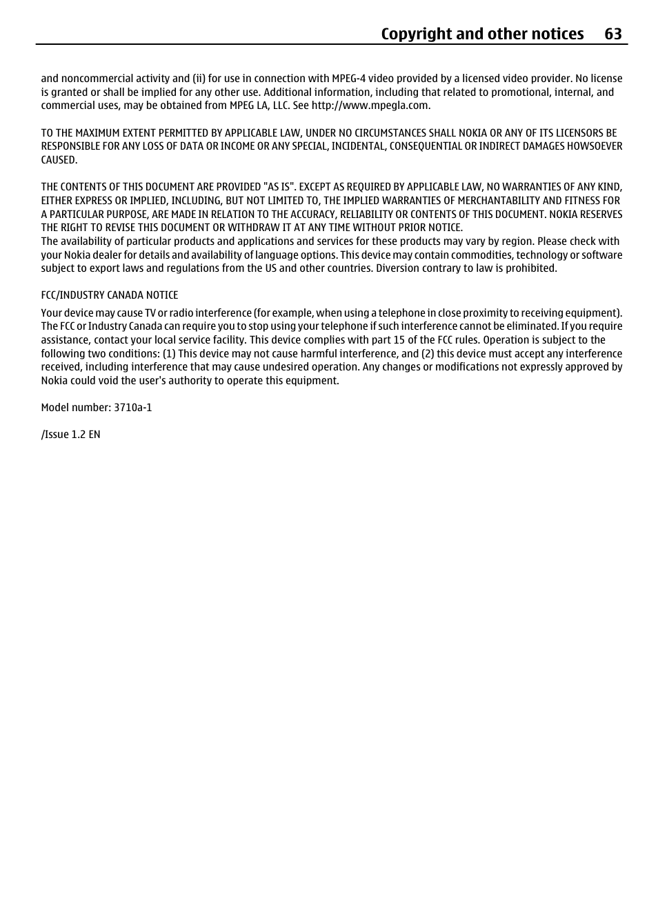 Copyright and other notices 63 | Nokia 3710 User Manual | Page 63 / 66