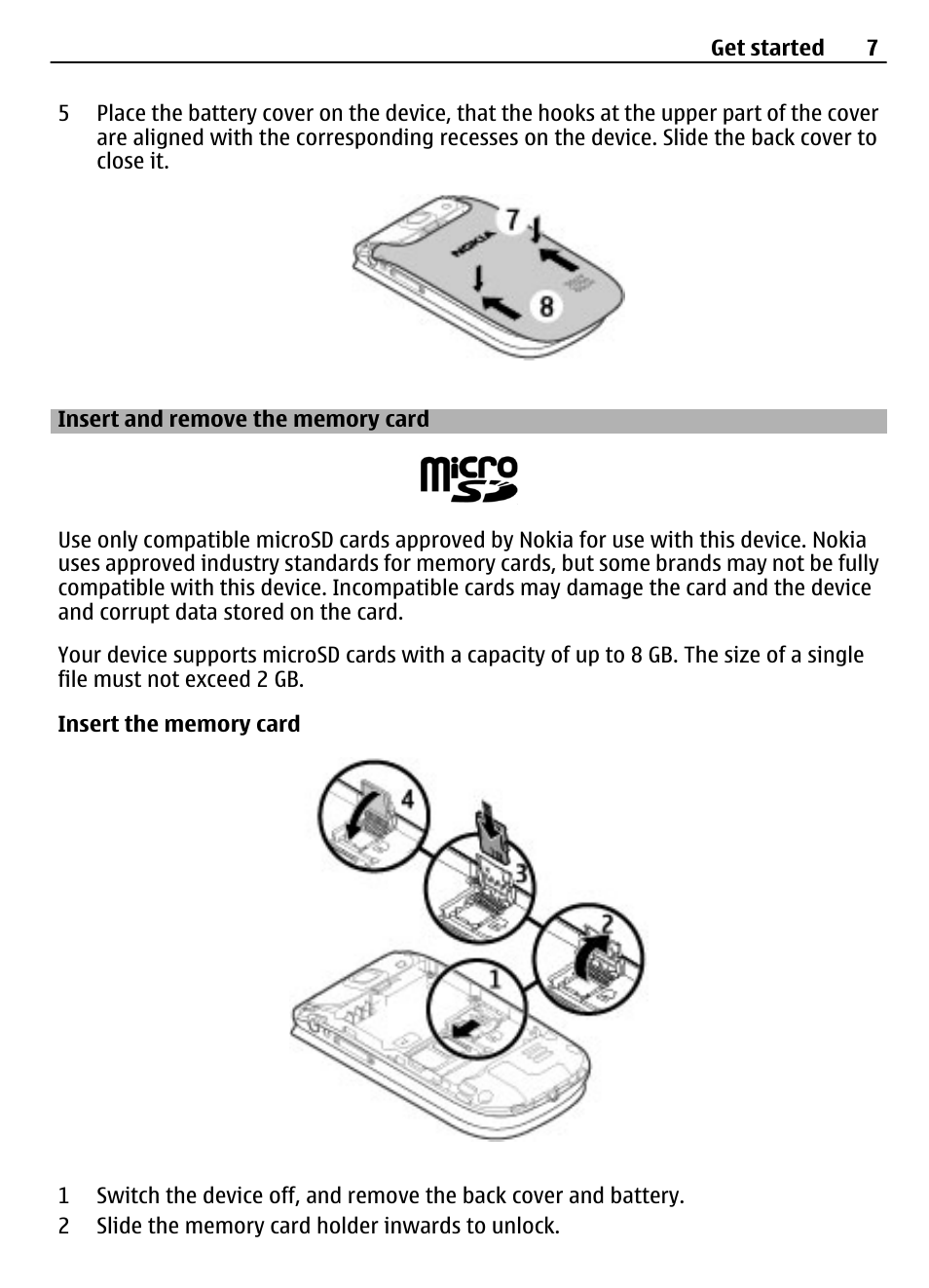 Insert and remove the memory card | Nokia 3710 User Manual | Page 7 / 66