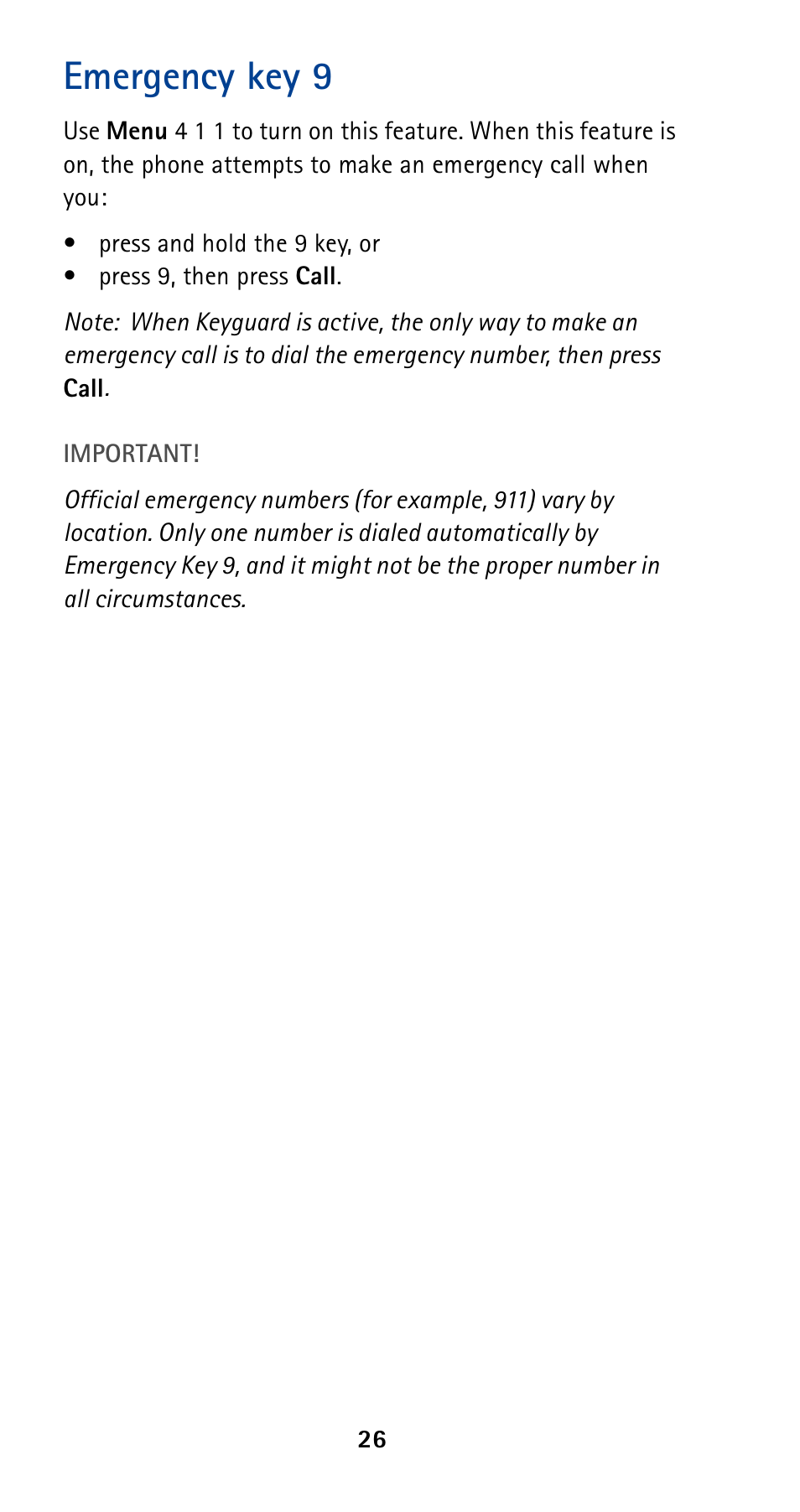 Emergency key 9 | Nokia 5120 User Manual | Page 33 / 85
