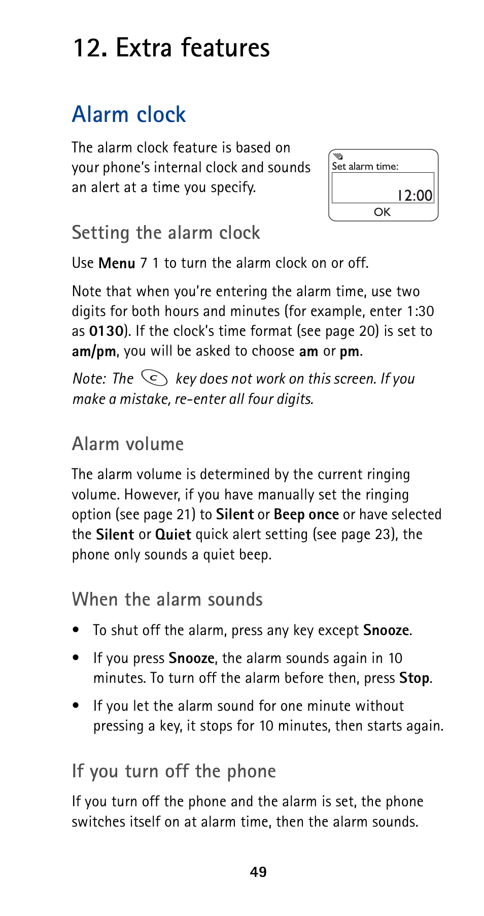 Extra features, Alarm clock | Nokia 5120 User Manual | Page 56 / 85