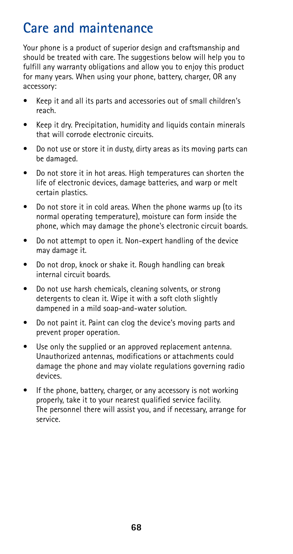 Care and maintenance | Nokia 5120 User Manual | Page 75 / 85