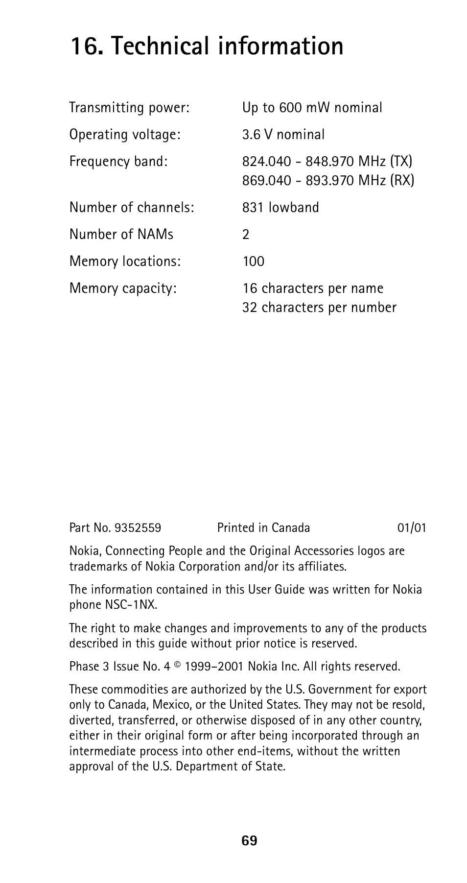 Technical information | Nokia 5120 User Manual | Page 76 / 85
