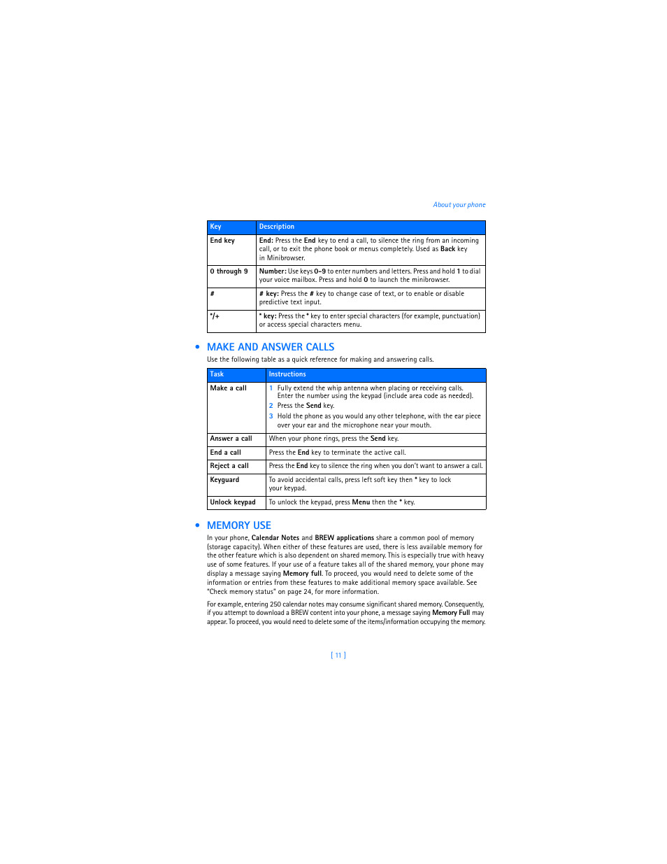 Make and answer calls, Memory use, Make and answer calls memory use | Nokia 3589i User Manual | Page 15 / 104