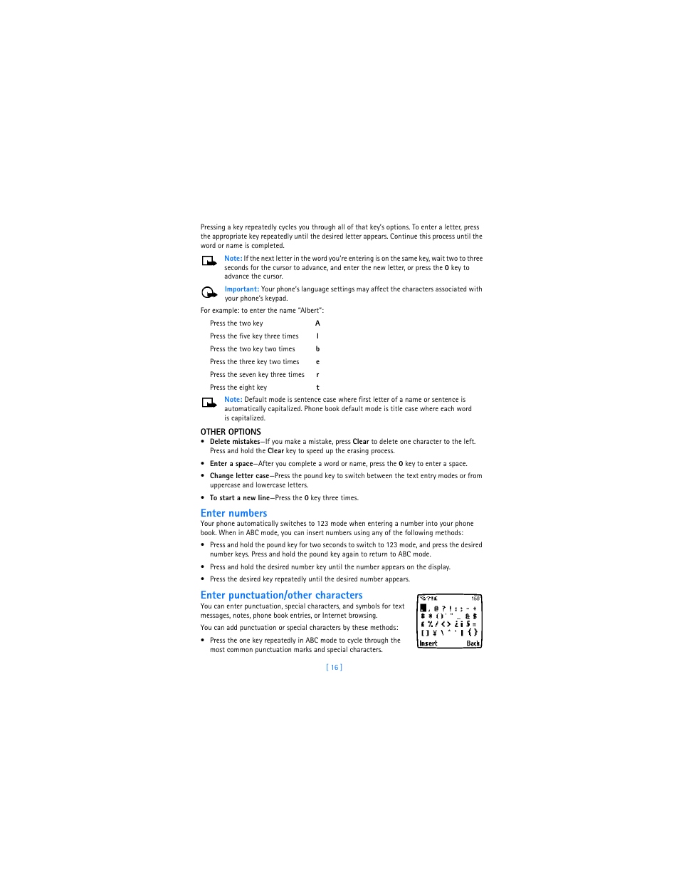 Enter numbers, Enter punctuation/other characters | Nokia 3589i User Manual | Page 20 / 104