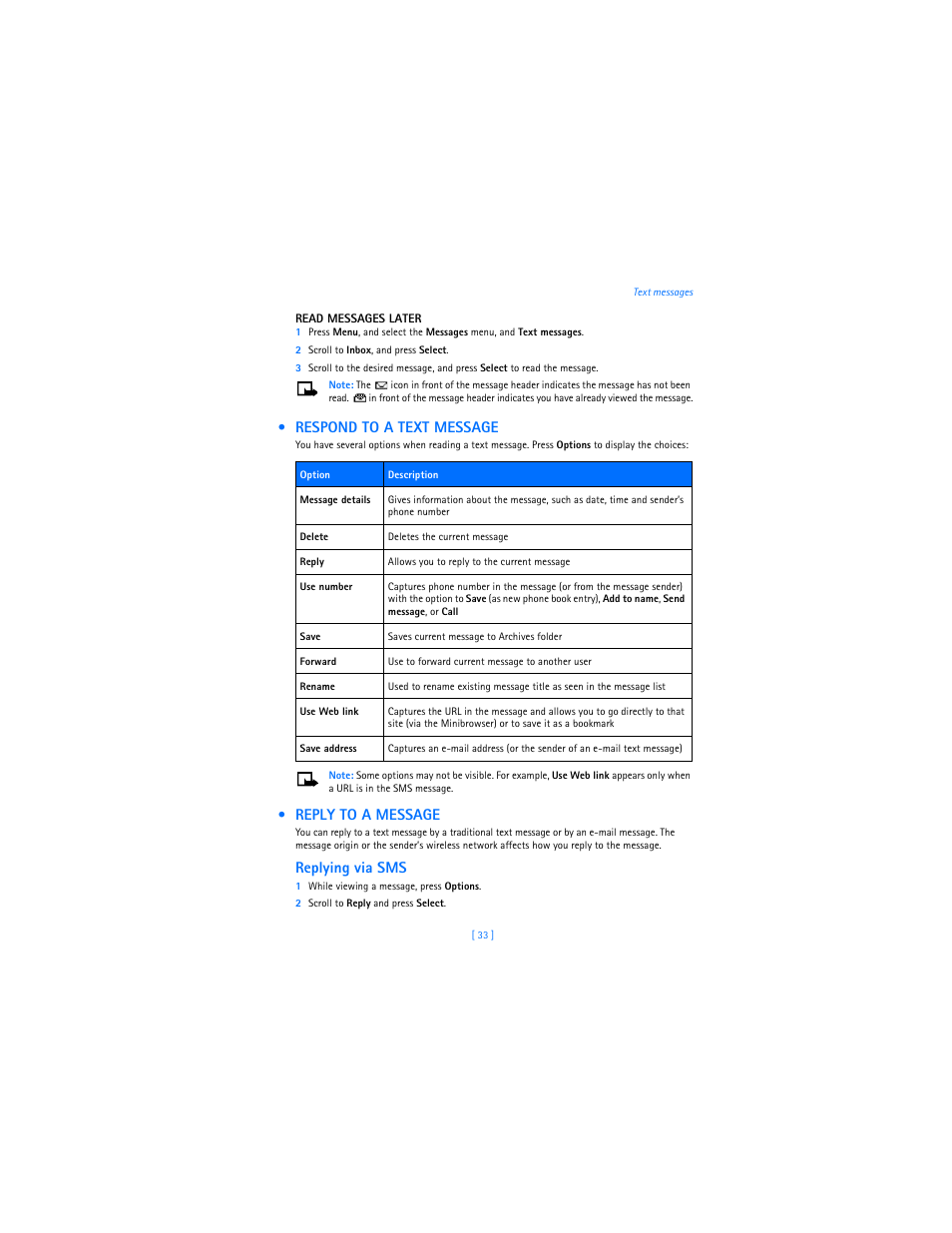 Respond to a text message, Reply to a message, Respond to a text message reply to a message | Replying via sms | Nokia 3589i User Manual | Page 37 / 104