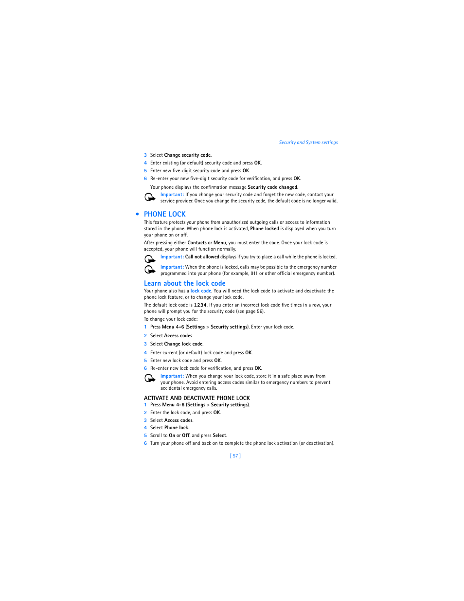 Phone lock, Learn about the lock code | Nokia 3589i User Manual | Page 61 / 104
