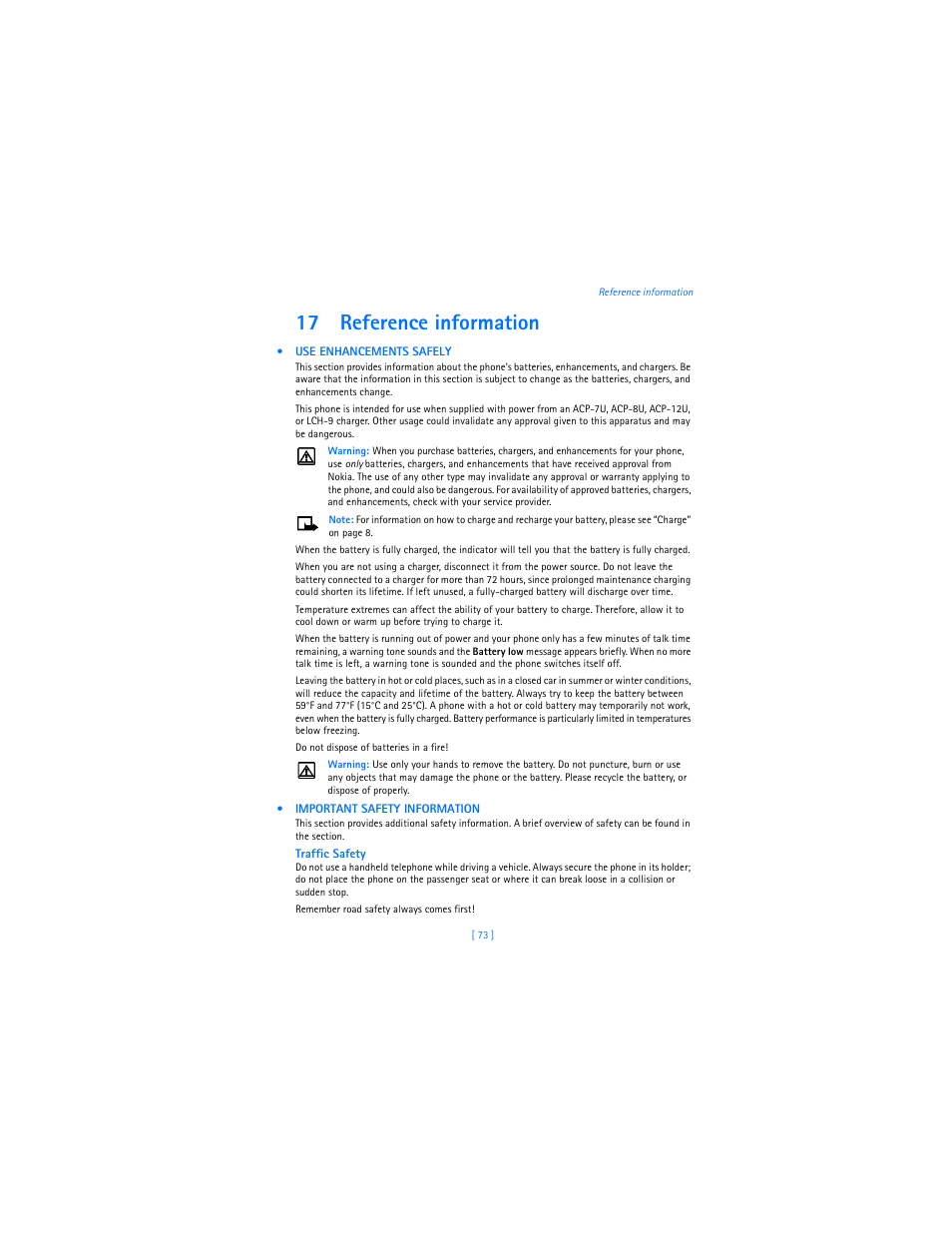 17 reference information, Reference information | Nokia 3589i User Manual | Page 77 / 104