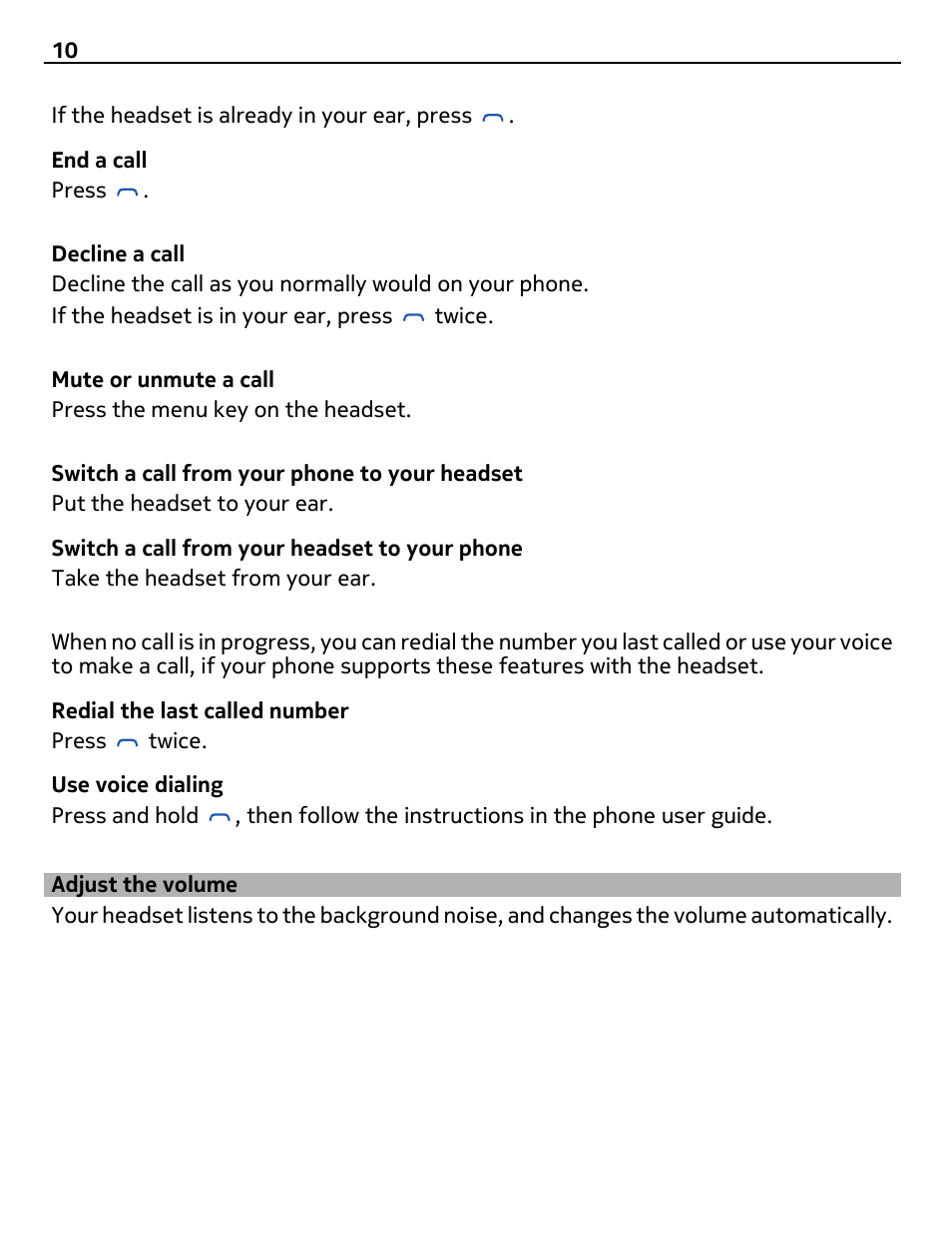 Adjust the volume | Nokia Reaction BH-907 User Manual | Page 10 / 14