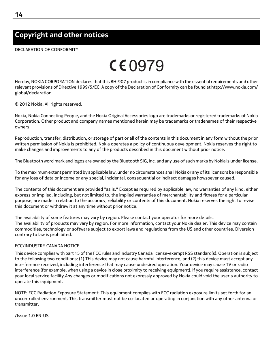 Copyright and other notices | Nokia Reaction BH-907 User Manual | Page 14 / 14