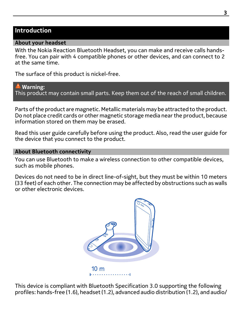 Introduction, About your headset, About bluetooth connectivity | Nokia Reaction BH-907 User Manual | Page 3 / 14