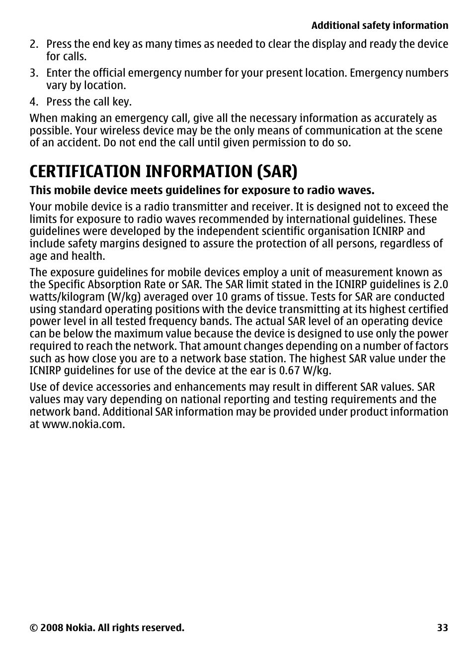 Certification information (sar), Certification information, Sar) | Nokia 2680 User Manual | Page 33 / 35
