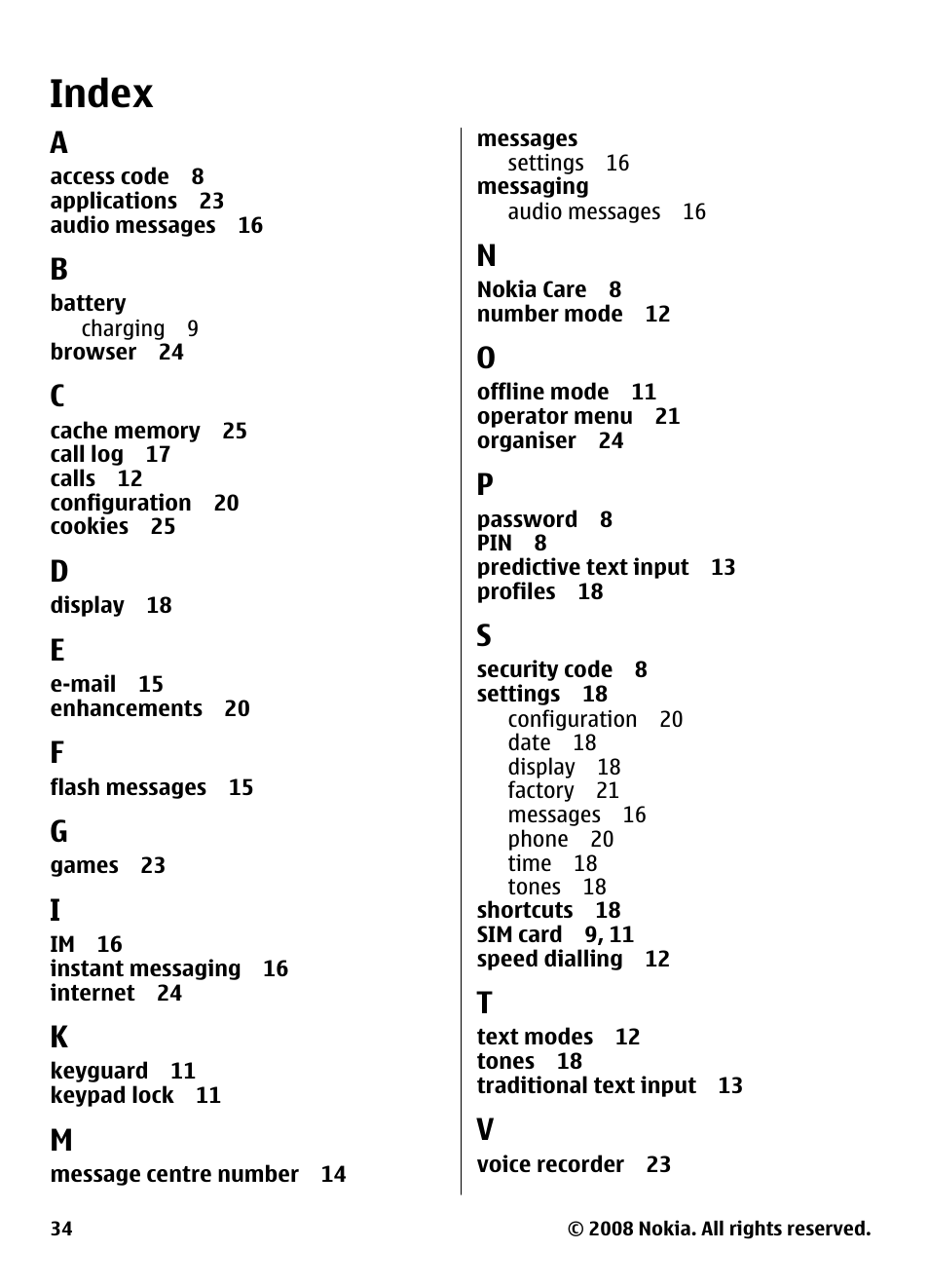 Index | Nokia 2680 User Manual | Page 34 / 35