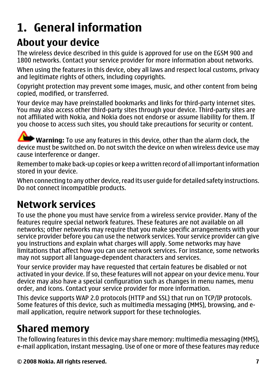 General information, About your device, Network services | Shared memory | Nokia 2680 User Manual | Page 7 / 35