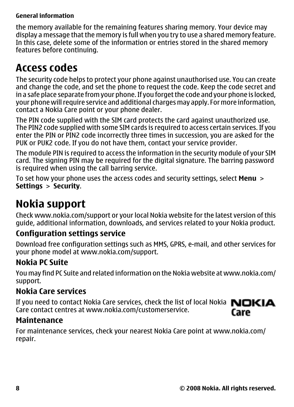 Access codes, Nokia support | Nokia 2680 User Manual | Page 8 / 35