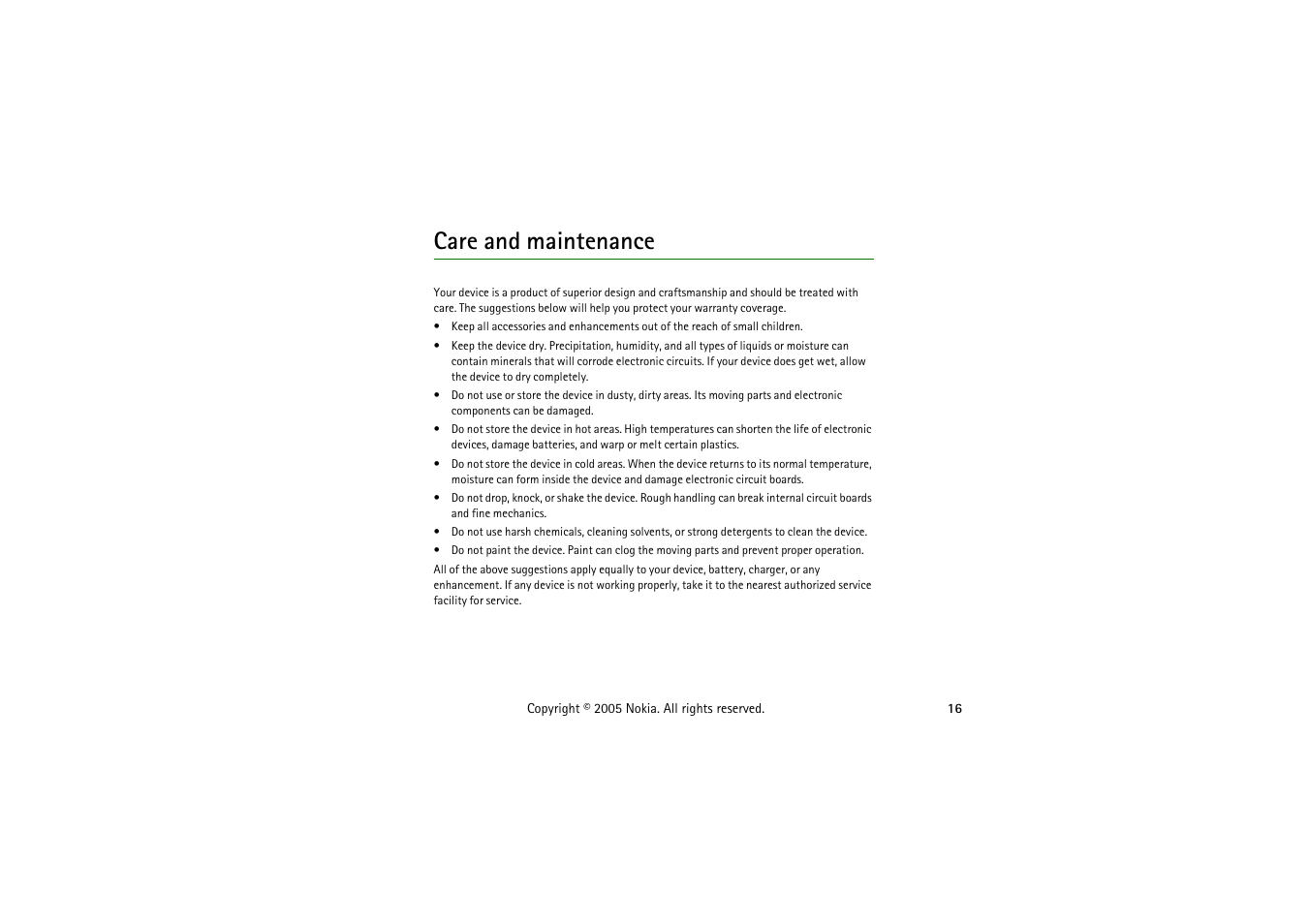 Care and maintenance | Nokia HS 54W User Manual | Page 16 / 16