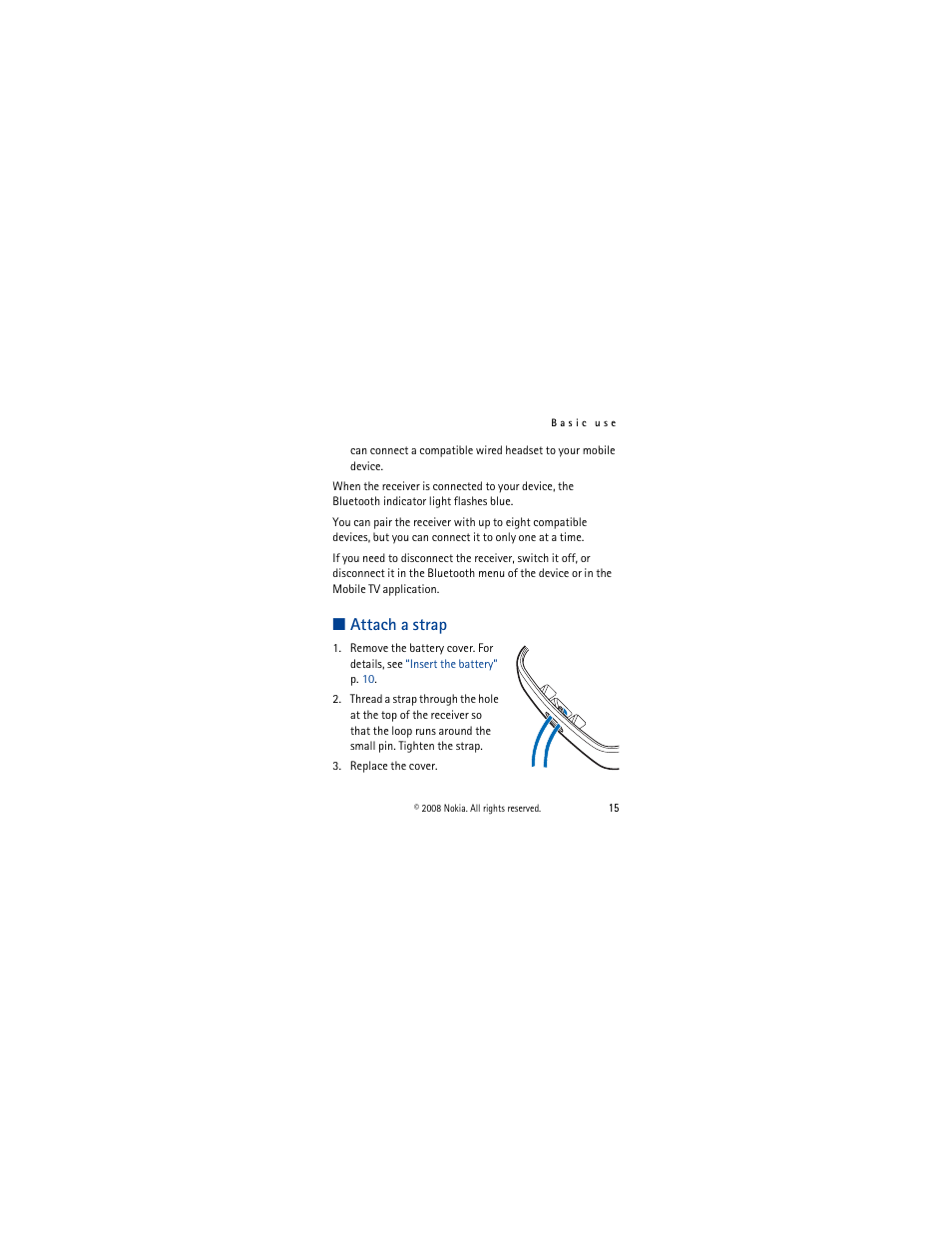 Attach a strap | Nokia Mobile TV Receiver User Manual | Page 15 / 23