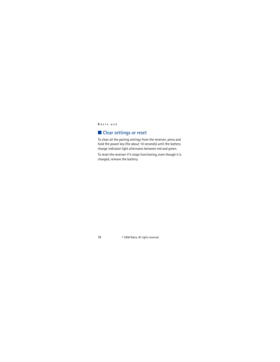 Clear settings or reset | Nokia Mobile TV Receiver User Manual | Page 16 / 23