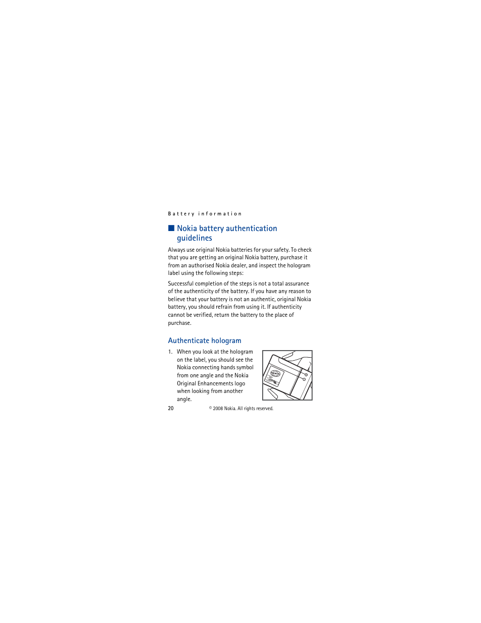 Nokia battery authentication guidelines | Nokia Mobile TV Receiver User Manual | Page 20 / 23