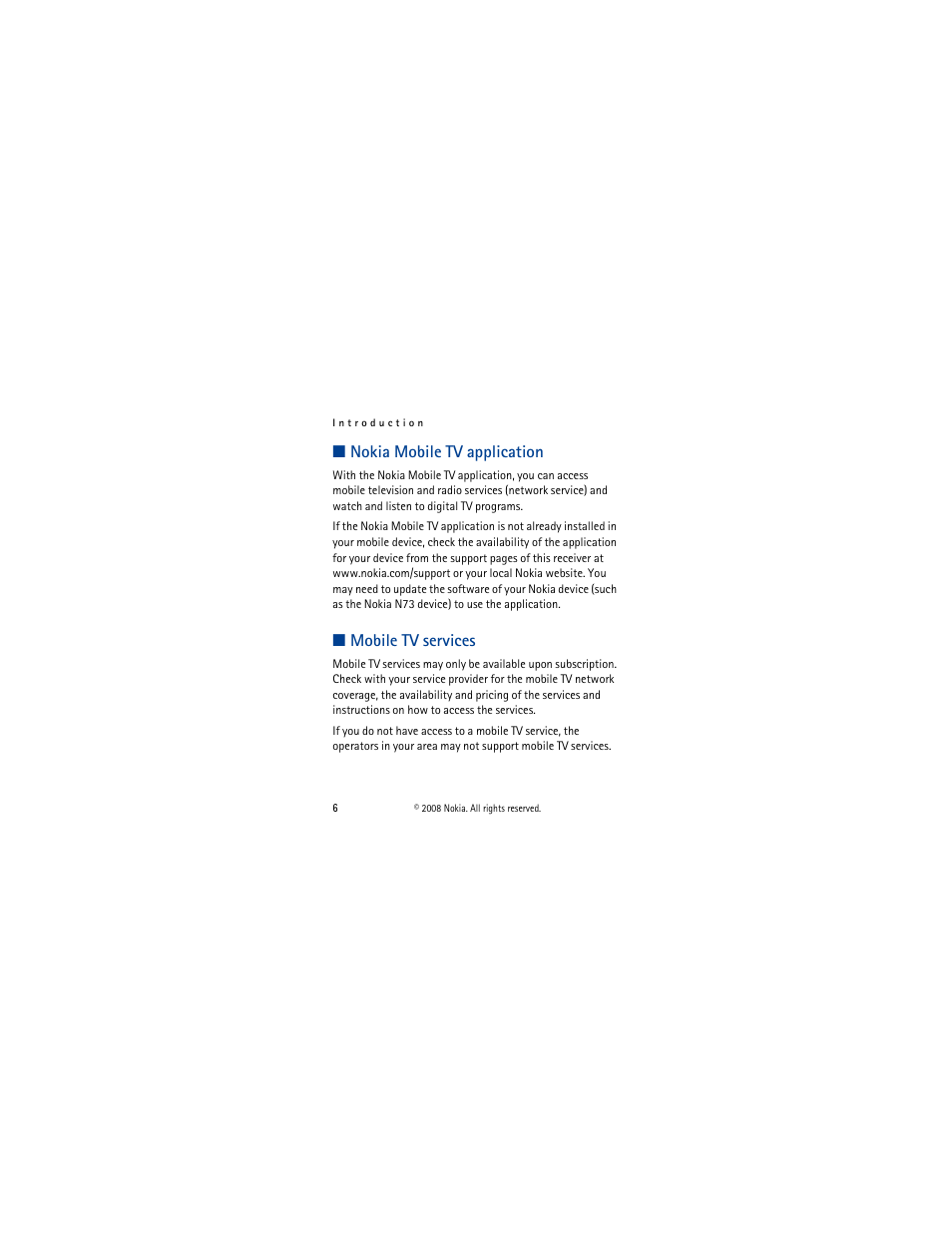 Nokia mobile tv application, Mobile tv services, Nokia mobile tv application mobile tv services | Nokia Mobile TV Receiver User Manual | Page 6 / 23