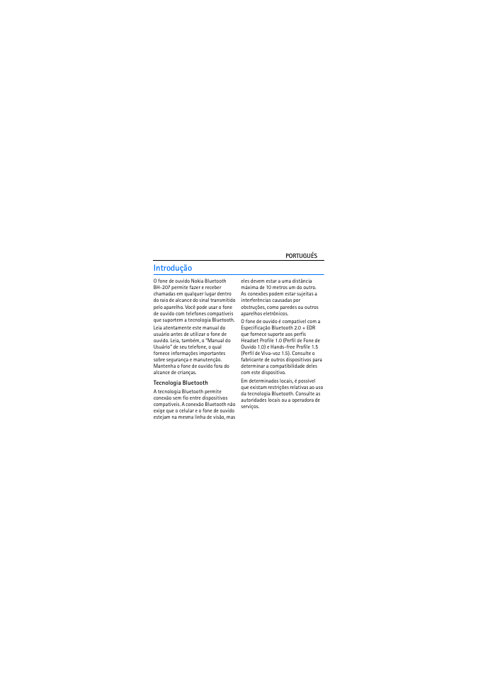 Introdução, Tecnologia bluetooth | Nokia BH-207 User Manual | Page 25 / 42
